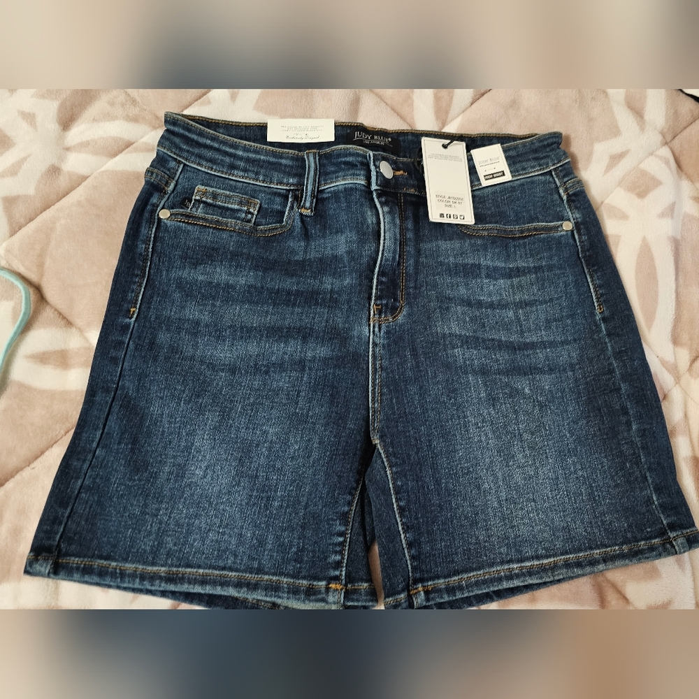 Judy Blue Dark Wash Denim Shorts High Waist Large